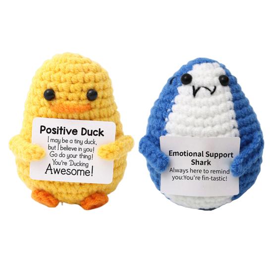 Positive Crochet Shark Doll with Encouraging Card Emotional Support Handmade Knitting Yellow