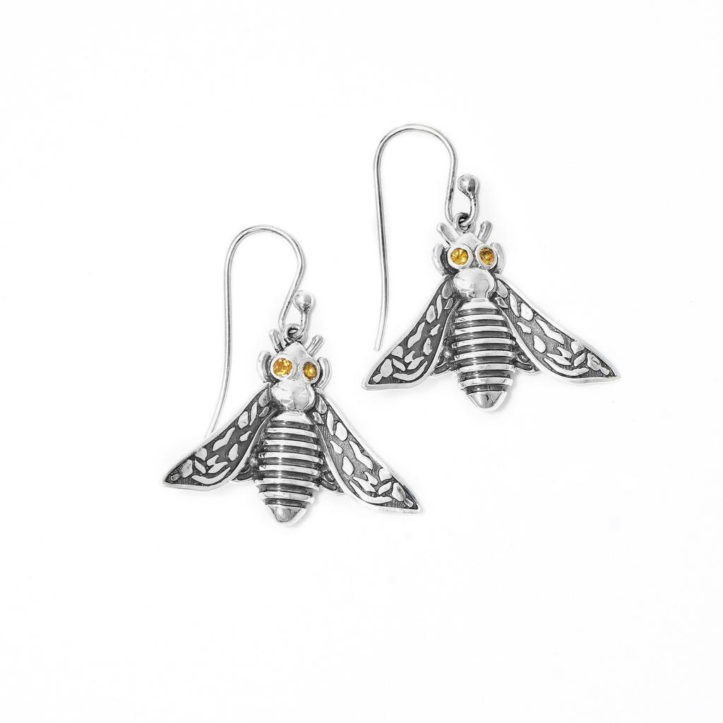 Amethyst Bee Earrings: 925 Sterling Silver Insect Charm