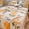Flower Printed Milk Velvet Blanket Multi Functional Soft Sofa Cover for Office Napping Colorfast Keep Warm Bedsheet for Winter