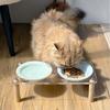 Single/Double Bowl Cat Bowl with Acrylic Stand Protect Cervical Spine Ceramic Pet Food Basin Dog