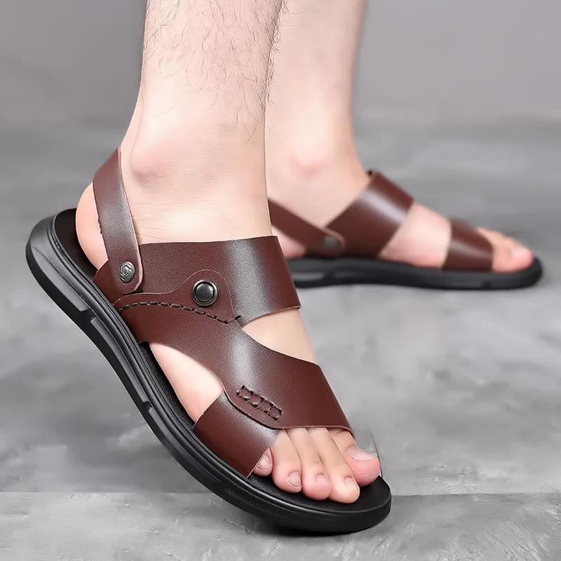 Fashion New Shoes for Men Summer Genuine Leather Sandals Fashion Leather Casual Shoes Cool Beach Shoes