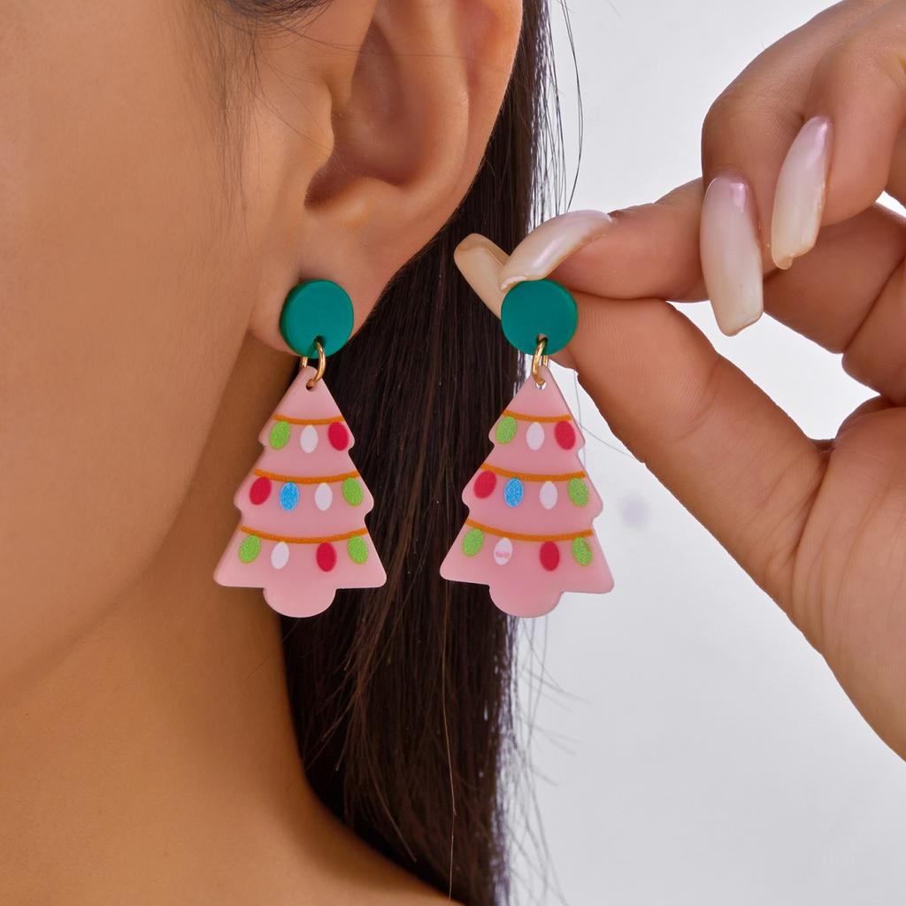 Рождественские Акриловые Розовые Дед Мороз Снеговик Звезда Елка Висячие Серьги Милые Праздничные Украшения Для Женщин Мужчин Подарок