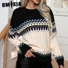 Autumn Winter Jacquard Twist Long Sleeve O-Neck Knitted Pullover Sweater for Women