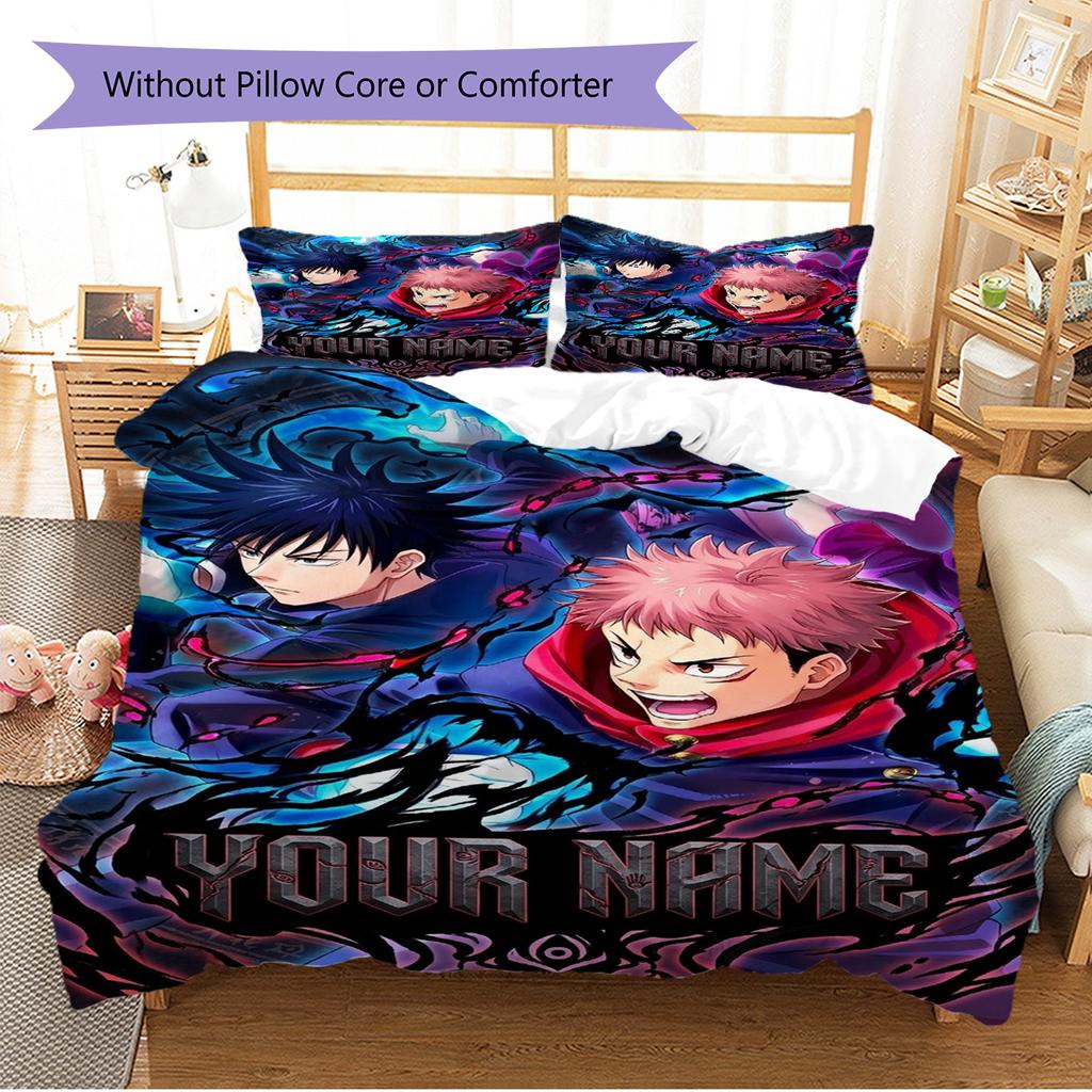 Name Custom Anime Jujutsu Kaisen Pattern Bedding Set Quilt Cover Pillowcase Home Decor Gift (1 * duvet cover + 2 * pillowcase, without core)
