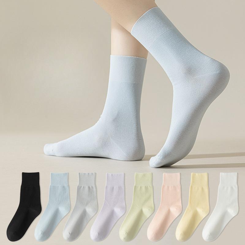 Female Spring and Autumn Pure Cotton Loose Mouth Boneless Anti Pilling Moon Tube Socks