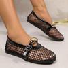 Flat Mesh Breathable Single Shoes Women's New Summer Round Toe Shallow Mouth Cutout Mary Jane Comfort Shoes Baotou Sandals