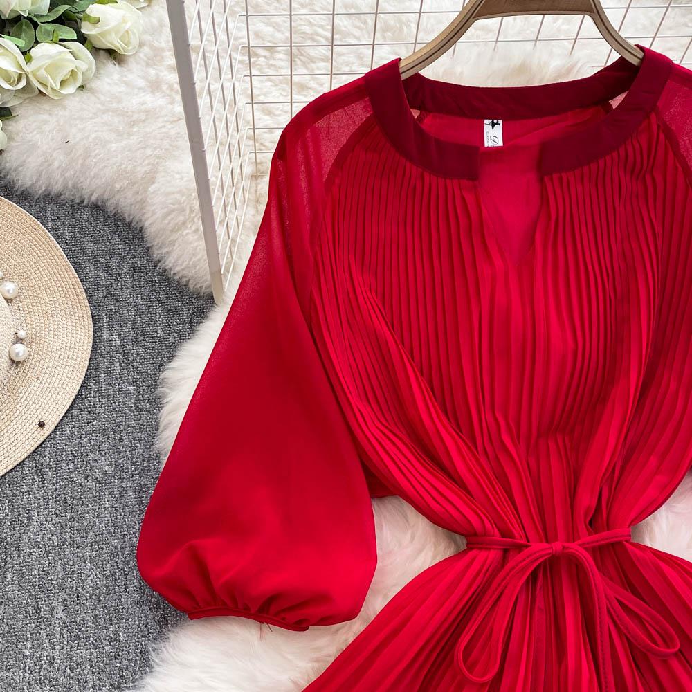 Весна-лето Женский плиссированный комплект из двух предметов Элегантная шифоновая блузка с V-образным вырезом и драпировкой + широкие брюки с высокой талией Костюм из 2 предметов для женщин Новый