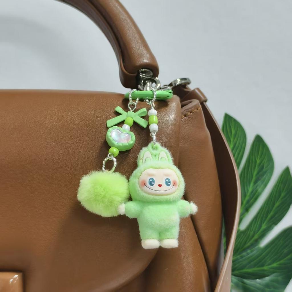 Labubu Cloth Cute Grain Standing Flocking Labubu Bag Couple Car Keychain Decorative Pendant Mobile Phone Chain