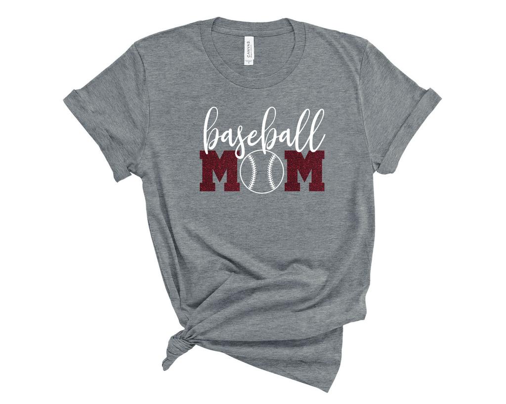 Personalized Baseball Mom Glitter T-Shirt Custom Baseball Mom Sports Tee