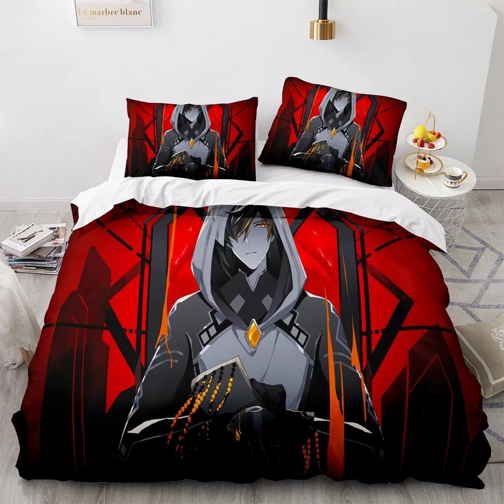 Комплект постельного белья Genshin Impact Single Twin Full Queen King Size Game Anime Bed Set Aldult Kid Bedroom Duvetcover Sets 3D Anime 058