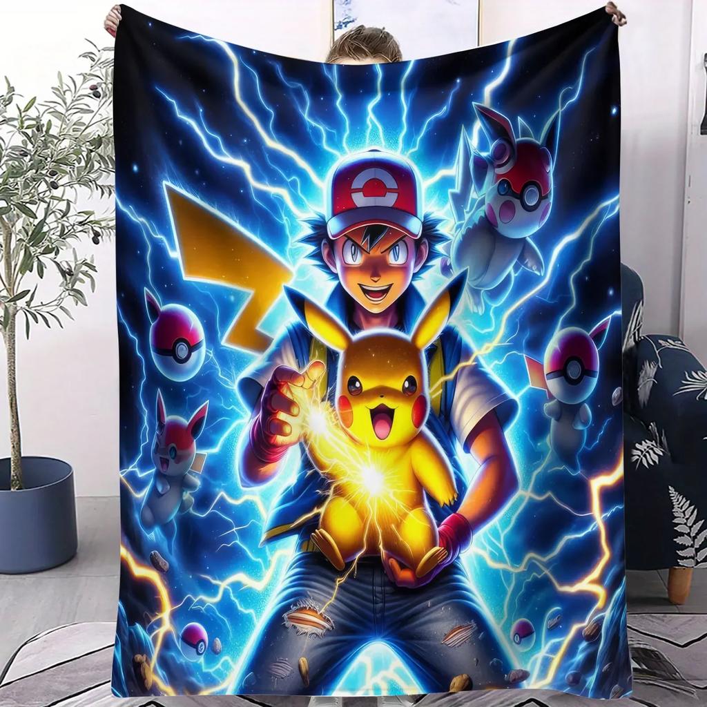 Vibrant Neon Pikachu Flannel Blanket Soft Warm Fleece Throw For Home Decor Sofa Bed Cover Travel Camping Shawl Pokémon Fans Gift