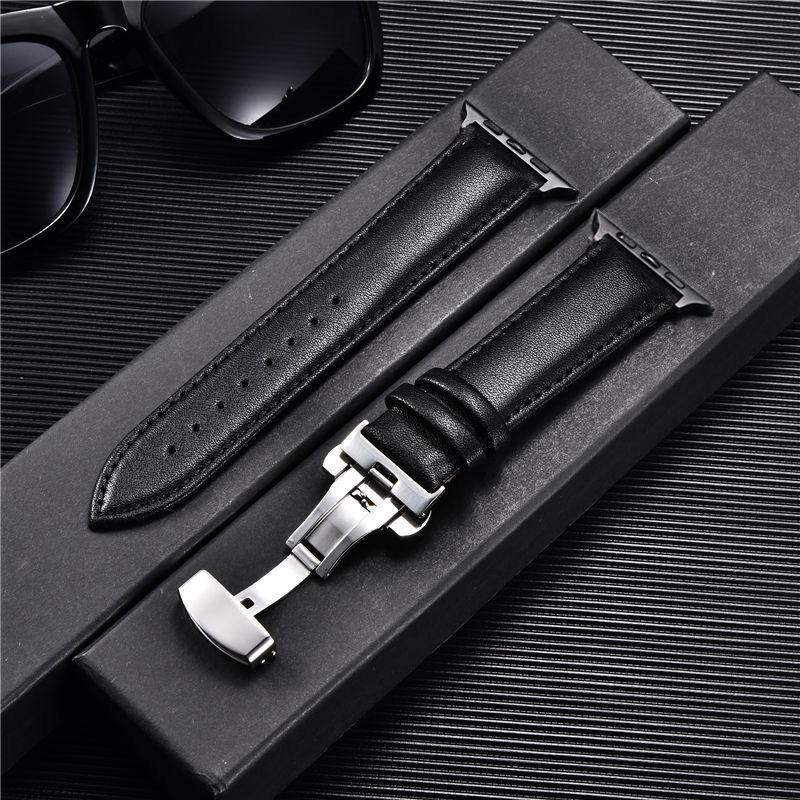 Кожаные ремешки для Apple Watch 10 9 8 7 6 5 4 3 SE ultra Застежка-бабочка Замена ремешка на запястье 46 мм 41 мм 42 мм 44 мм 45 мм Ремешок для iwatch