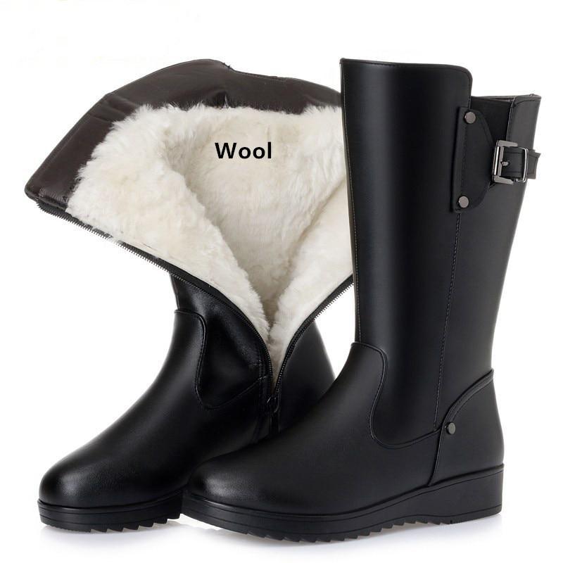 Female Winter Boots New Genuine Leather Female Boots Big Size Wool Booties Woman Non-slip