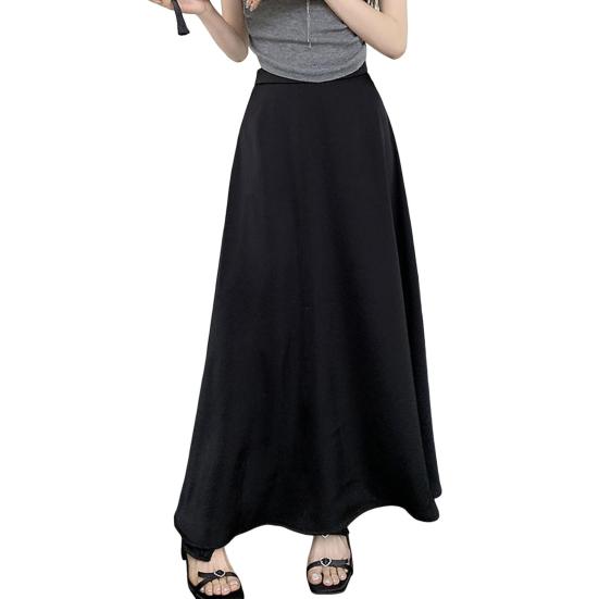 Women Fishtail Skirt High-Waisted Satin-Like Breathable Maxi Skirt Solid Color Office Skirt Work Leisure Daily Wear