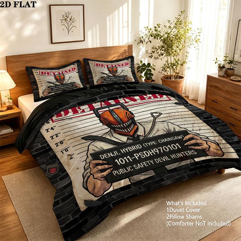 Chainsaw Man Pattern Bedding Quilt Set Quilt Cover Pillowcase Home Birthday Gift(1 * duvet cover + 2 * pillowcase, without core)