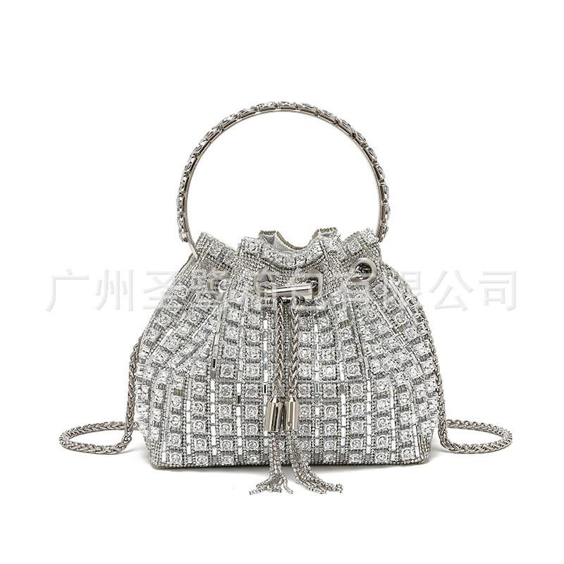 2026 Womens Crystal-Embellished Crossbody Bag Fringe Detail Small Square Shoulder No Top Handle