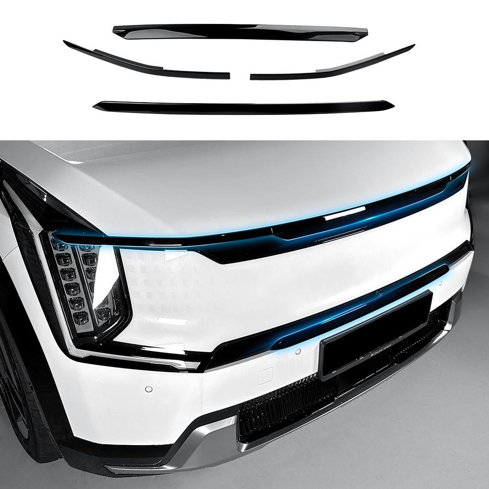 Для Kia EV9 4 шт. Автомобильные Декоративные Полосы из Углеродного Волокна и Пиано-Черного Пластика на Передний Бампер Снаружи Молдинги LHD RHD