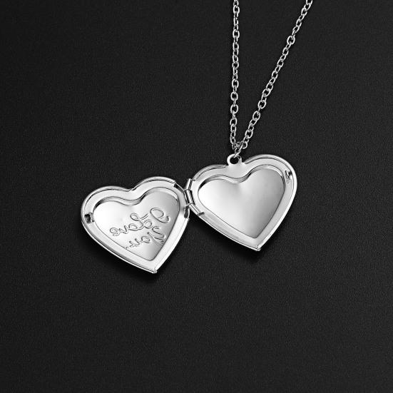 Couple Necklace Carved Design Metal Chain Gift Heart-shaped Photo Frame Pendant Necklace Jewelry Accessories