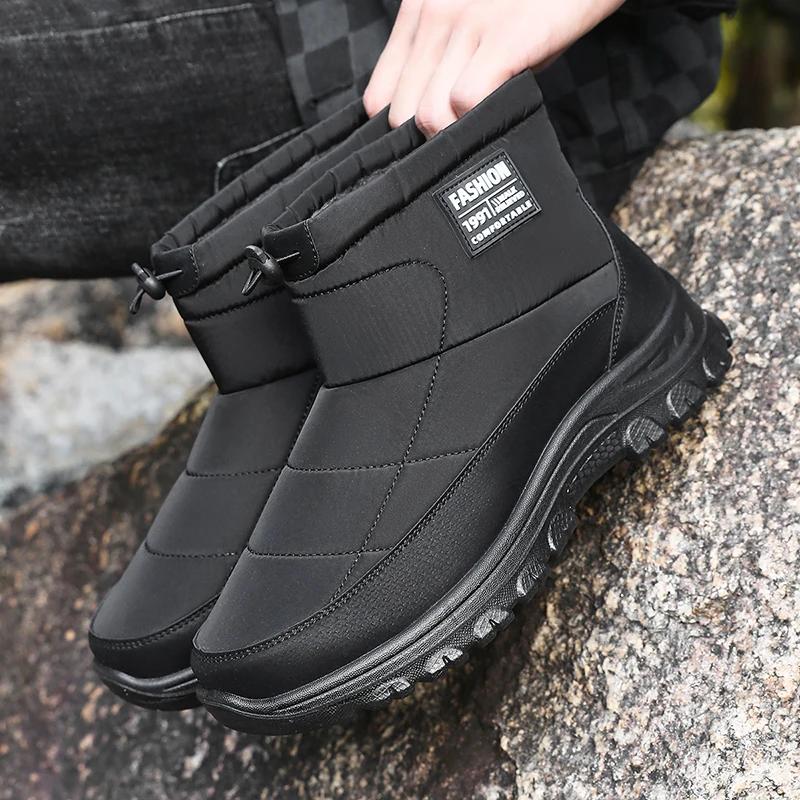 Fashion Waterproof Snow Boots for Men Winter Non-Slip Thicken Plush Ankle Boots Male New 2025 Outdoor Keep Warm Cotton Padded Shoes Man