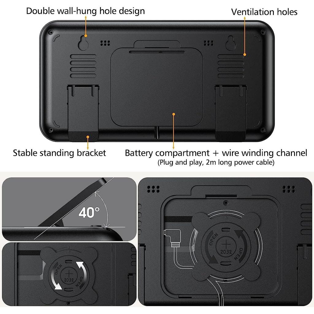 10.8inch Wall Clock USB Power LED Digital Wall Clock with Calendar Display, Adjustable Brightness