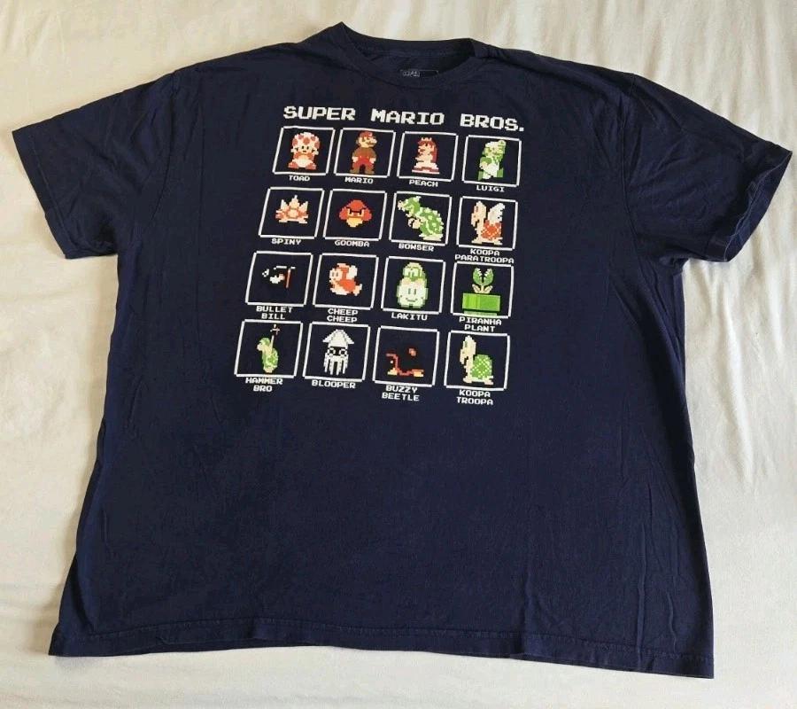 Super Mario Bros Pixel 16 Characters Men's Graphic Print T-Shirt Navy Blue XXL
