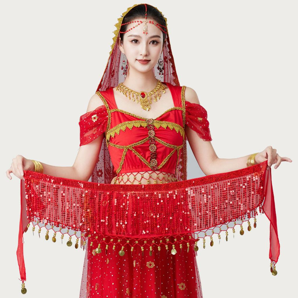 Women's High Waisted Sexy Sequined Half Skirt Waist Accessories Sequined Belly Dance Waist Scarf