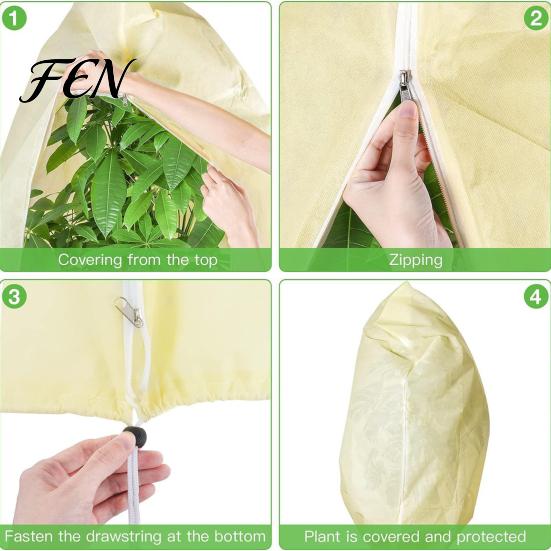 Garden Potted Plant Protector Cover for Freeze Protection, Drawstring Tree with Zipper, Winter Plants Adjustable Jacket Frost Blanket Outdoor Plants,