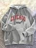 Everyday Essential | Chicago Minimalist Letter Print Unisex Hoodie, Casual and Comfortable Long-Sleeve Pullover, Suitable for Spri