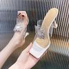 French Thin Heel Transparent Slippers Women's 2025 Summer New High Heel One-word Drag Rhinestone Internet Celebrity Transparent Sandals Women