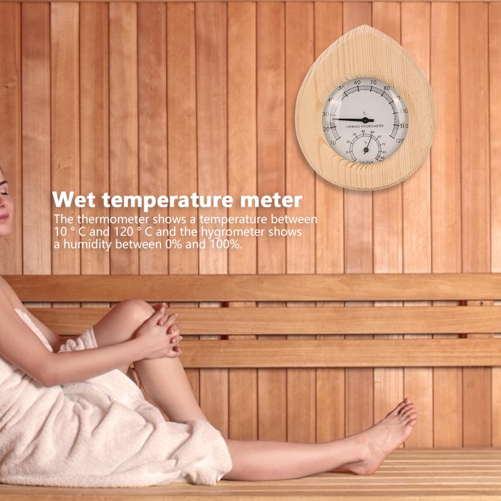 Drop Shaped 2 In-1 Wood Thermo Hygrometer Thermometer Hygrometer Steam Room Sauna Room Accessories
