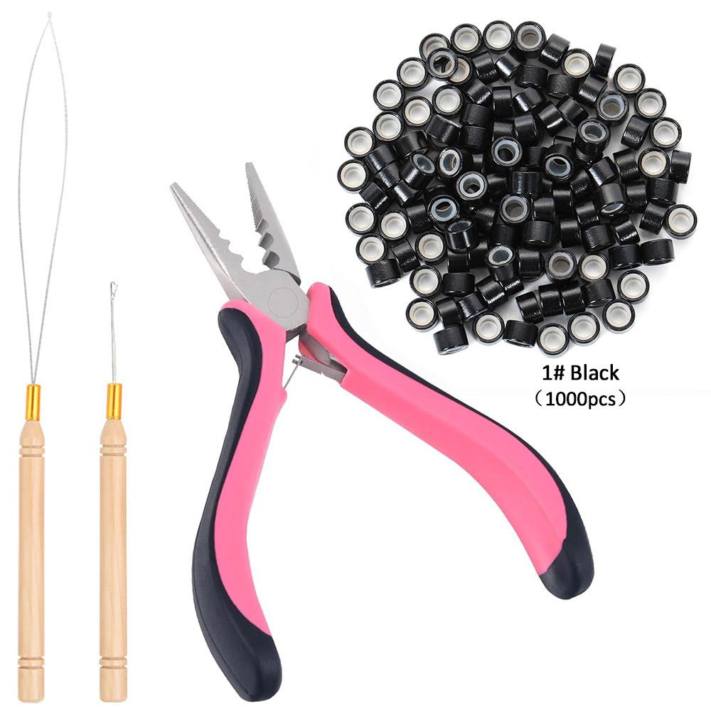 DIY Tool Pliers for Links Opener and Removal with 1000 Pcs Silicone Micro Ring links Beads Micro Links Hair Extensions Kit Hair