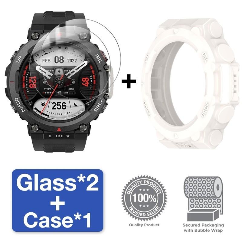 Стекло+чехол для Amazfit T-Rex 2 Защитная пленка для экрана из закаленного стекла и мягкий защитный бампер T Rex 2 Rex2 Чехол Аксессуары