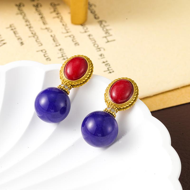 Винтажные богемные серьги с натуральным камнем и посеребренными и позолоченными иглами