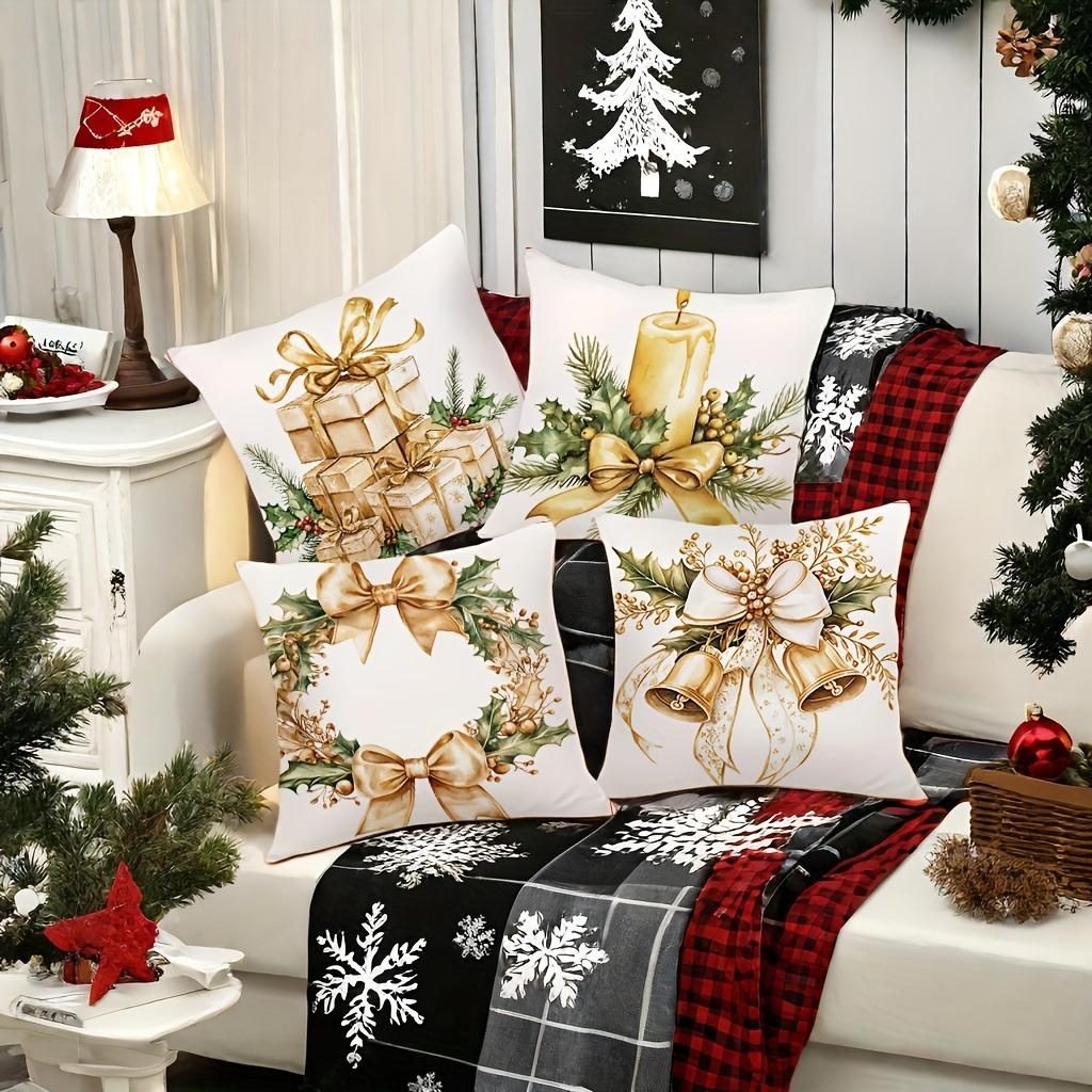 Рождественское украшение наволочка рождественский венок подарочная коробка колокольчик свеча узор гостиная диван подушка комплект украшение комнаты