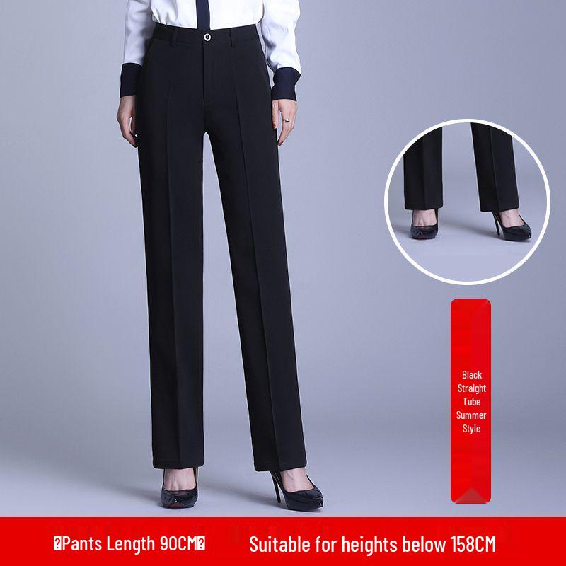 Women's High Waist Professional Black Trousers - Autumn/Winter Slimming Velvet Pants for Tall, Straight-Leg Office Wear