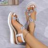 Fashion Woman Slip On Wedge High Heels Sandalias Mujer Elegant Rhinestones Flowers Sandals Women Fashion Crystal Chunky Platform Sandles