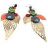 [P8404] - Designer Earrings 'Acapulco' Green Orange Gold - 100x35 Mm