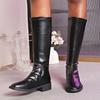 Fashion Autumn Winter Women's Knee High Boots Solid Color High Tube PU Leather Boots Woman Fashion Back Zipper Low Heel Long Botas Mujer