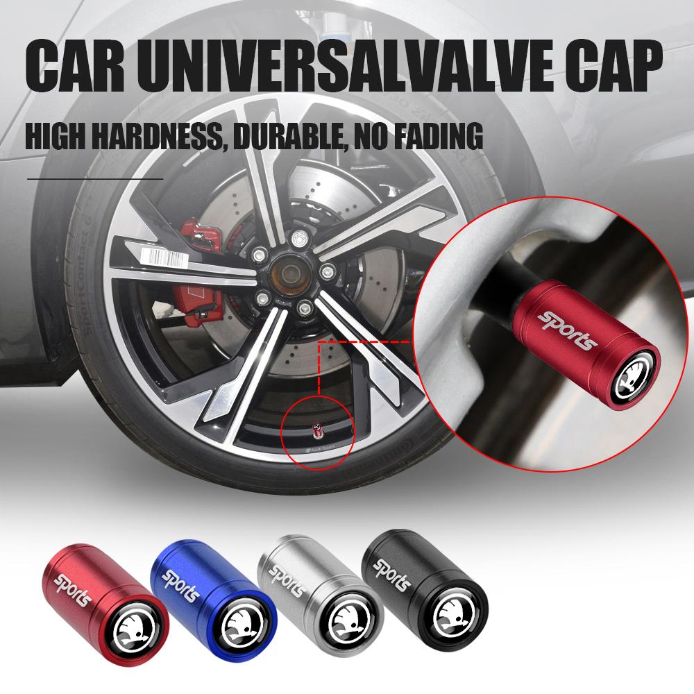 HRQB8 4pcs Brushed Metal Car Wheel Tire Valve Stem Air Cap Cover Auto Accessories For Skoda Rapid Fabia Kamiq Octavia A7 A5 A4 Superb
