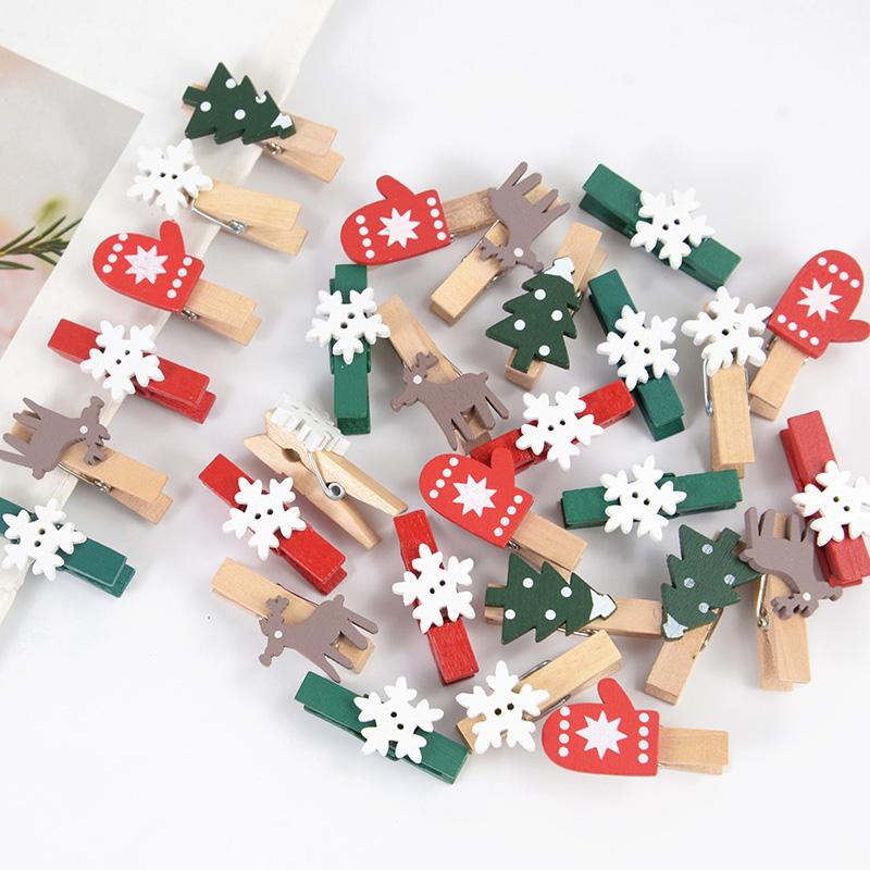 20Pcs Christmas Wooden Clips New Year Party Photo Wall Clip DIY Christmas Ornaments Decoration for Home Xmas Tree Snowflake Pegs