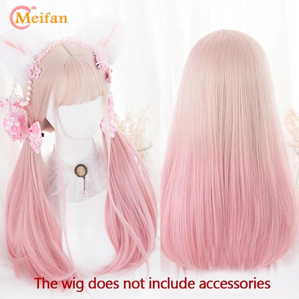 Синтетический длинный омбре красочный парик Лолиты для косплея в стиле Харадзюку с челкой, натуральные волнистые парики для Хэллоуина, розовый, фиолетовый, синий, повседневные