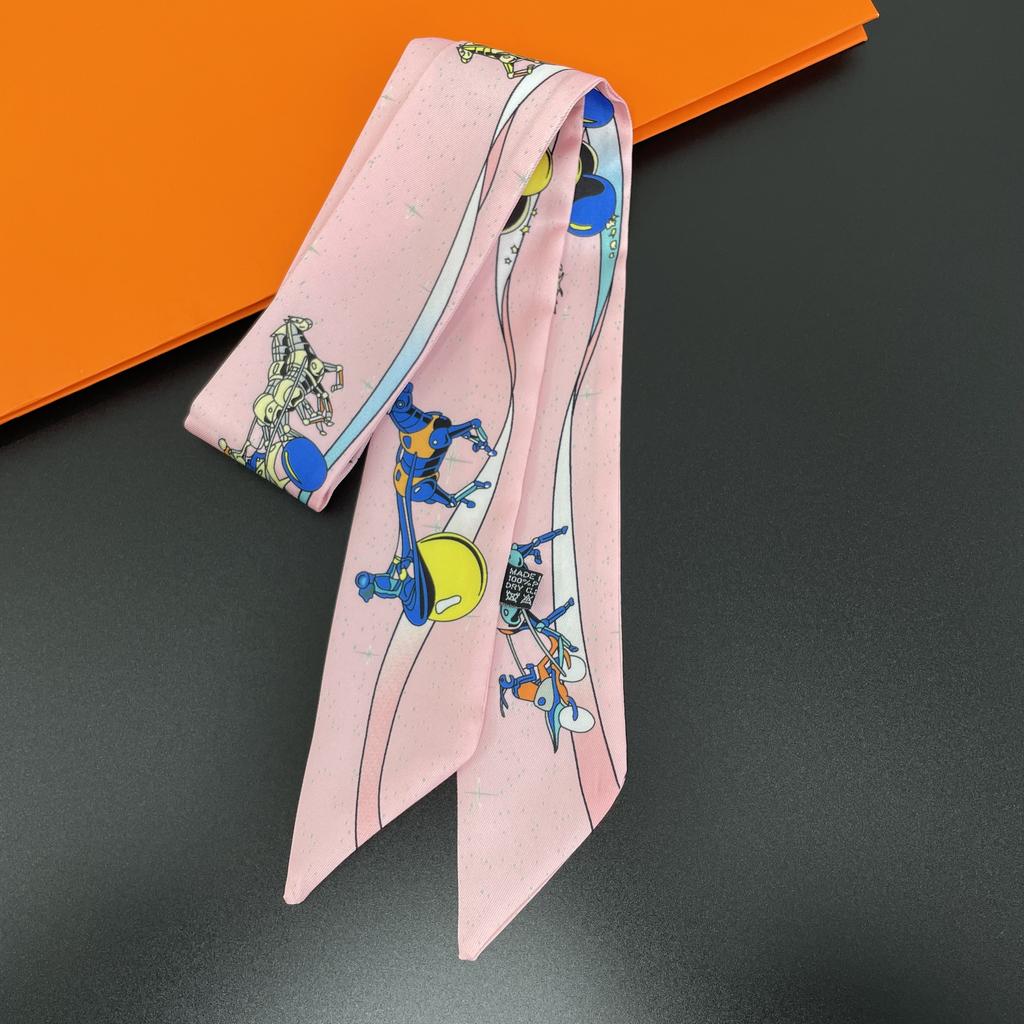 2024 Бренд Дизайн Клетчатый Шелковый Шарф Роскошный Шарф Женский Фуляр Узкая Сумка Шарфы Шейный Платок Для Женщин Модная Повязка На Голову Для Волос