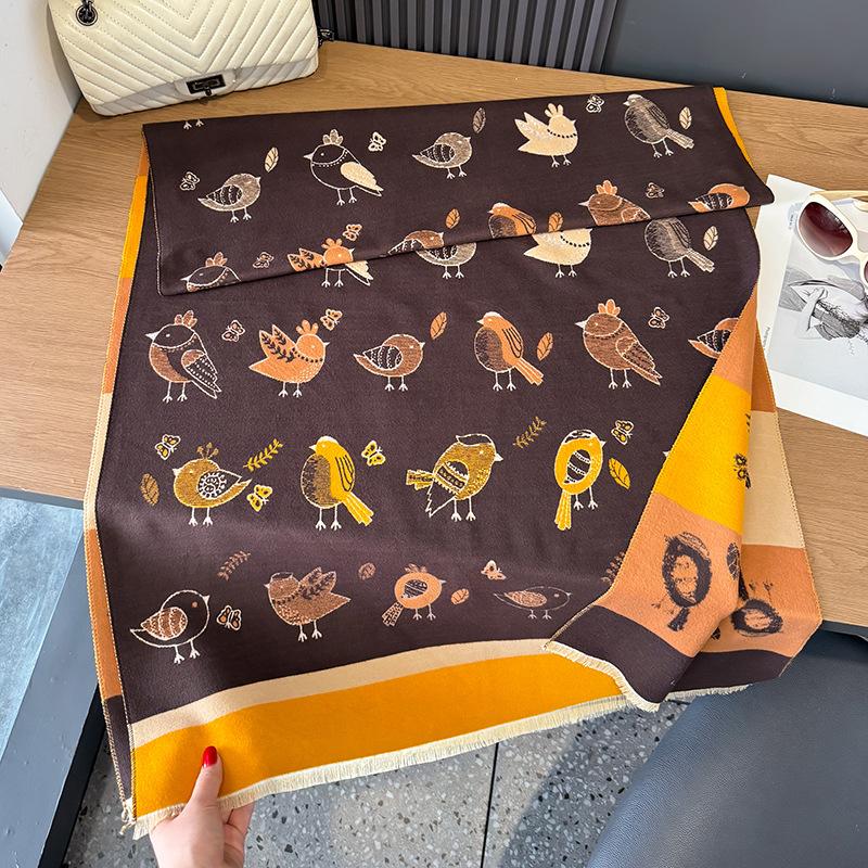 Imitation Cashmere Scarf Versatile High-End Contrast Color Double-Sided Winter Fashion Shawl Women