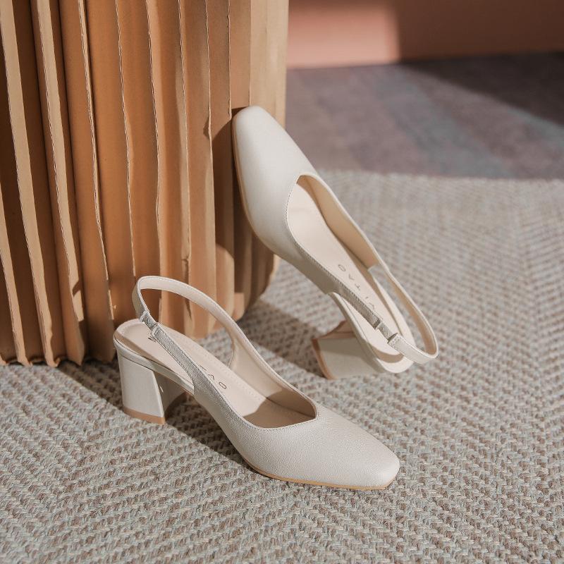 Мода Повседневная Мода Туфли-лодочки на высоком каблуке Слингбэк Удобная обувь Большой размер 41 Хаки Белый Женский каблук Офис Вечеринка Свадебная обувь
