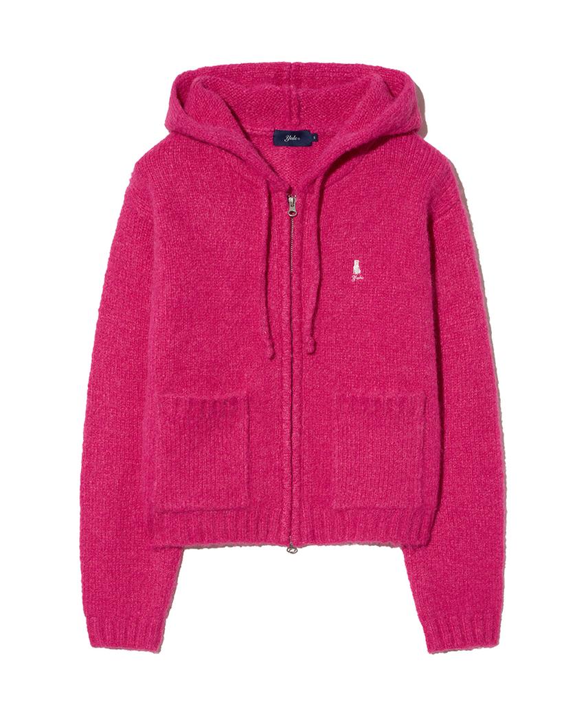 YALE Women'S Hairy Crop Knit Zip-Up Hoodie_Hot Pink