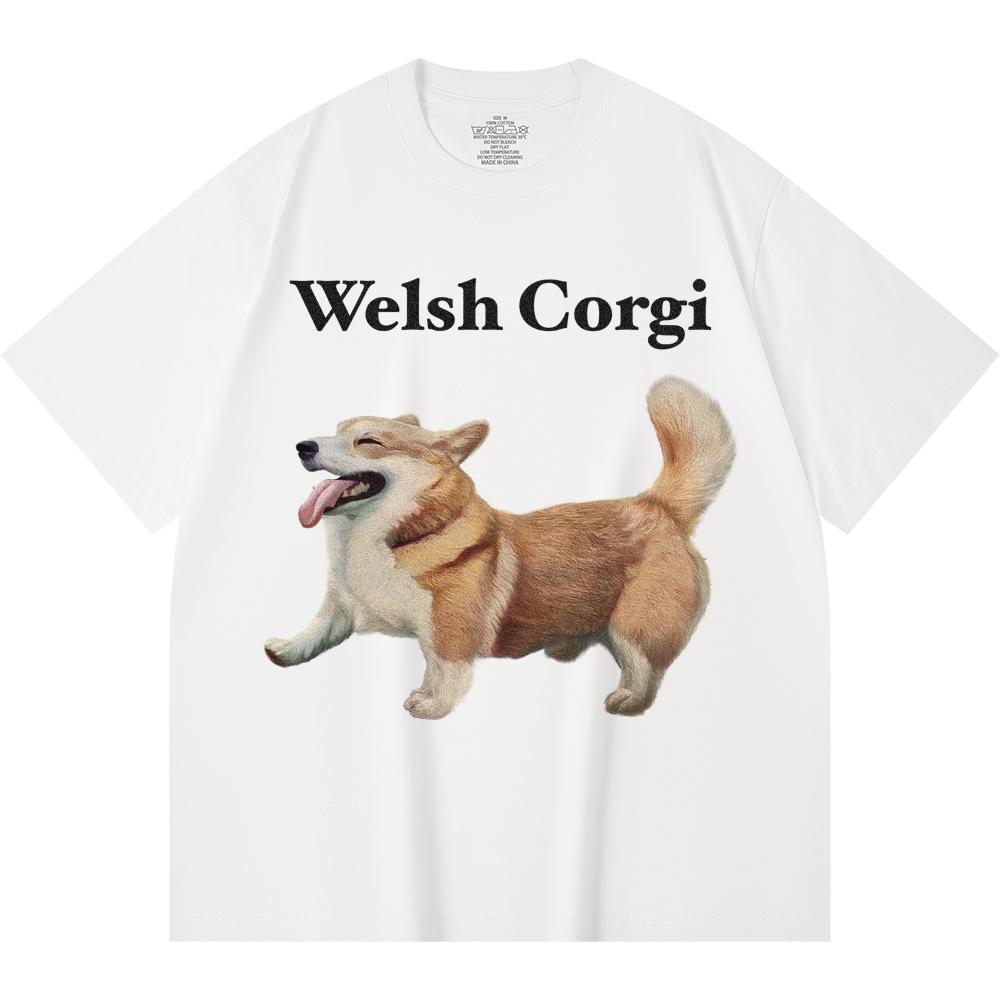 Футболка из 100% хлопка плотностью 230 г/м2 с принтом вельш-корги, забавная футболка из чесаного хлопка в стиле Харадзюку