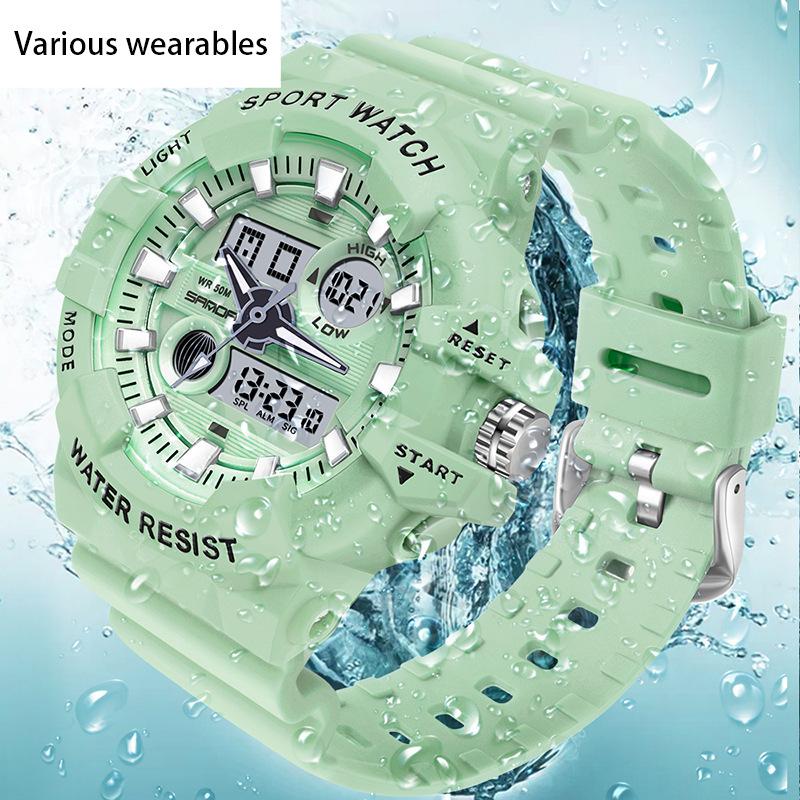 Трендовые спортивные новые цифровые часы модные двойной дисплей большой циферблат светящиеся водонепроницаемые часы унисекс