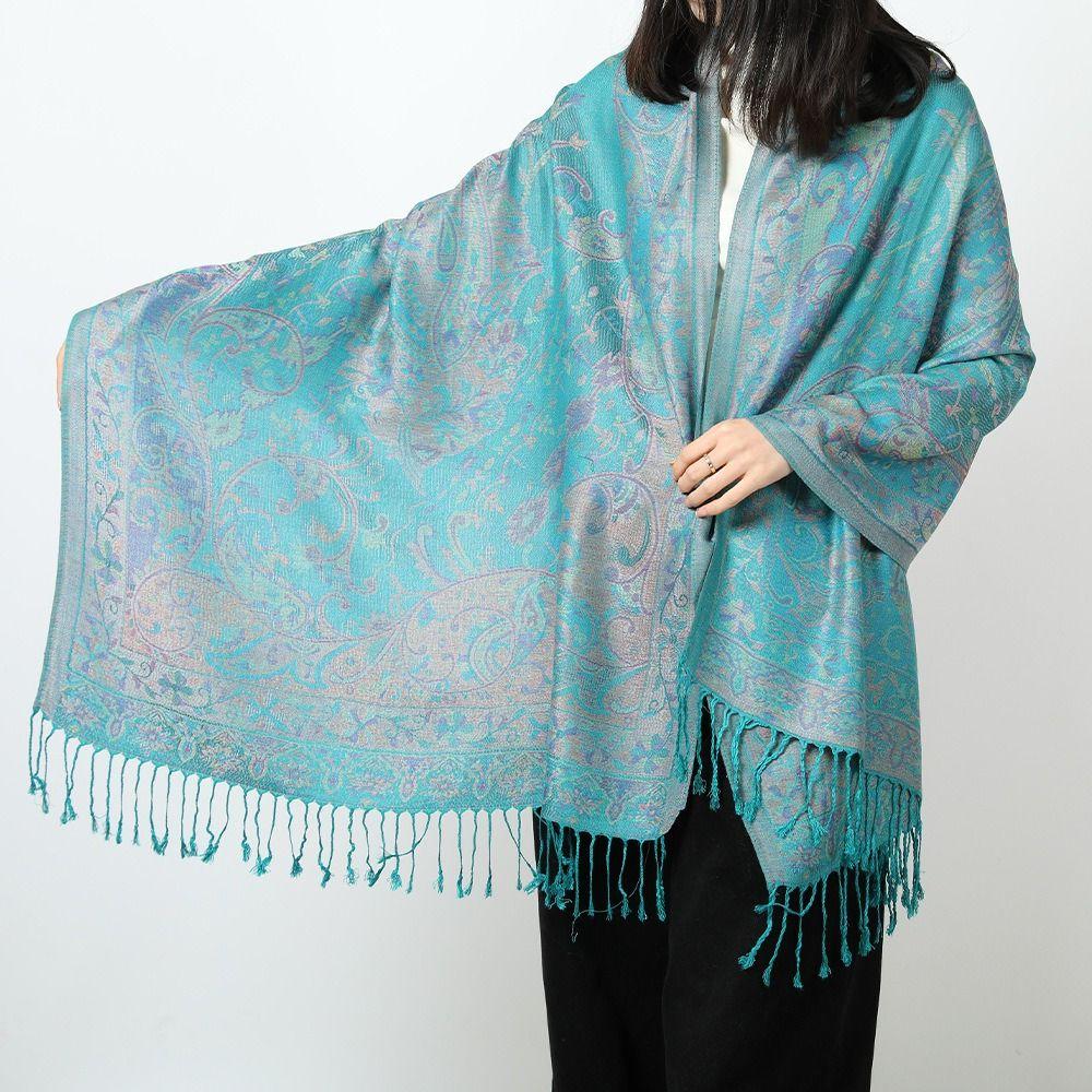 Ethnic Style Women Jacquard Scarf Cotton Print Long Wrap Shawl Casual Fringed Scarves