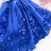 Luxury Blue Princess Dress for Dogs Handmade Lace Flower Bow Long Tail Coat High-End Fashion Pet Clothe for Small Medium Puppies