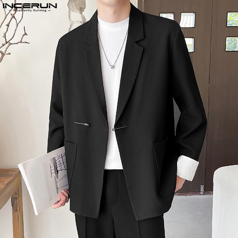 INCERUN Мужские свободные пиджаки с воротником-лацканами и длинными рукавами, с открытой передней строчкой